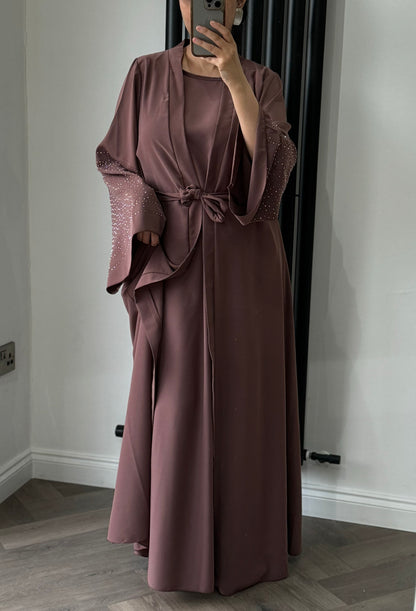 Dana Two Piece Long Jacket Set In Mauve