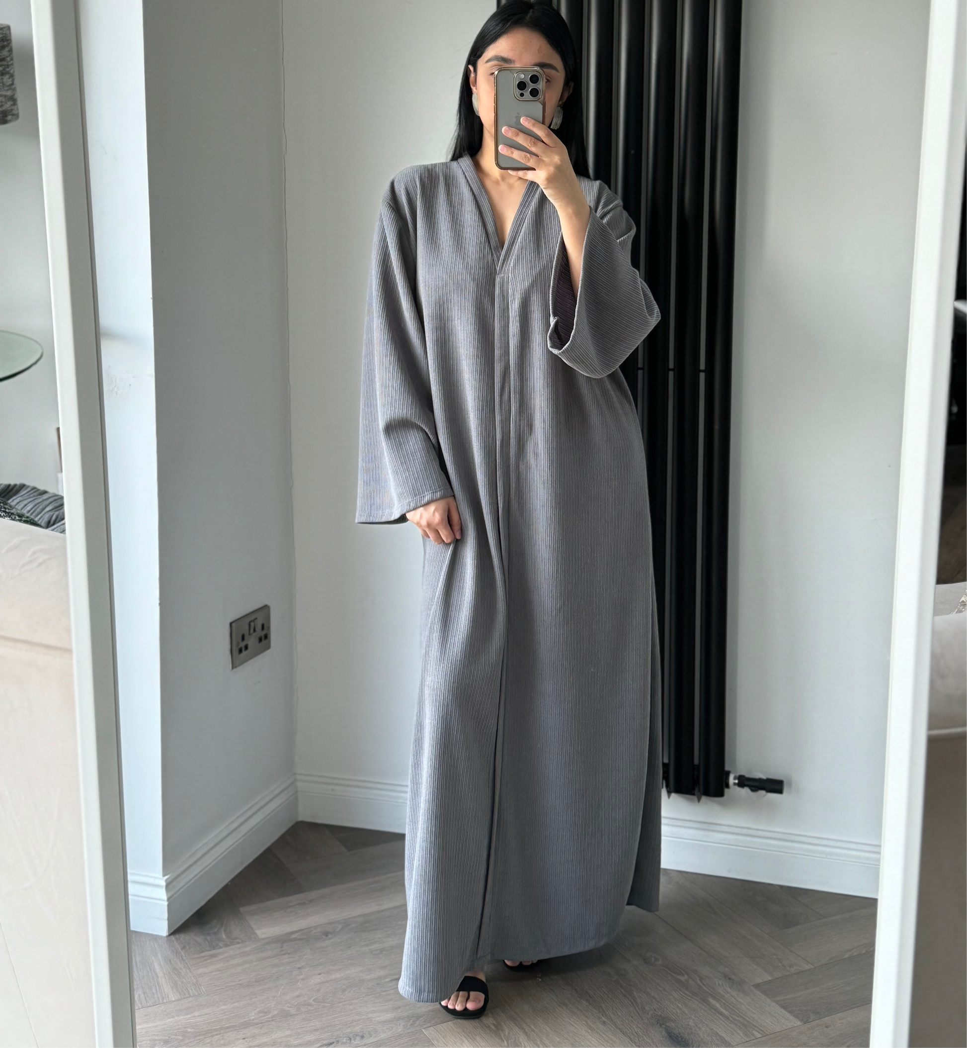 ribbed modal maxi dress in grey Knitted Grey Modal Dress with Long Vest, Elegant Set