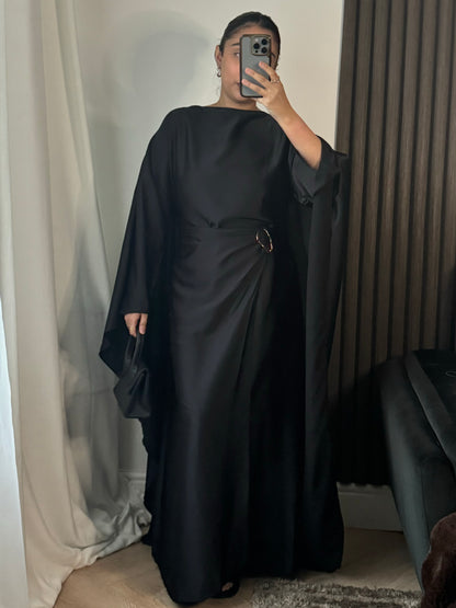 Rana Cape Gold Belt Detail Dress In Black