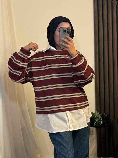 Striped White Shirt Jumper In Red