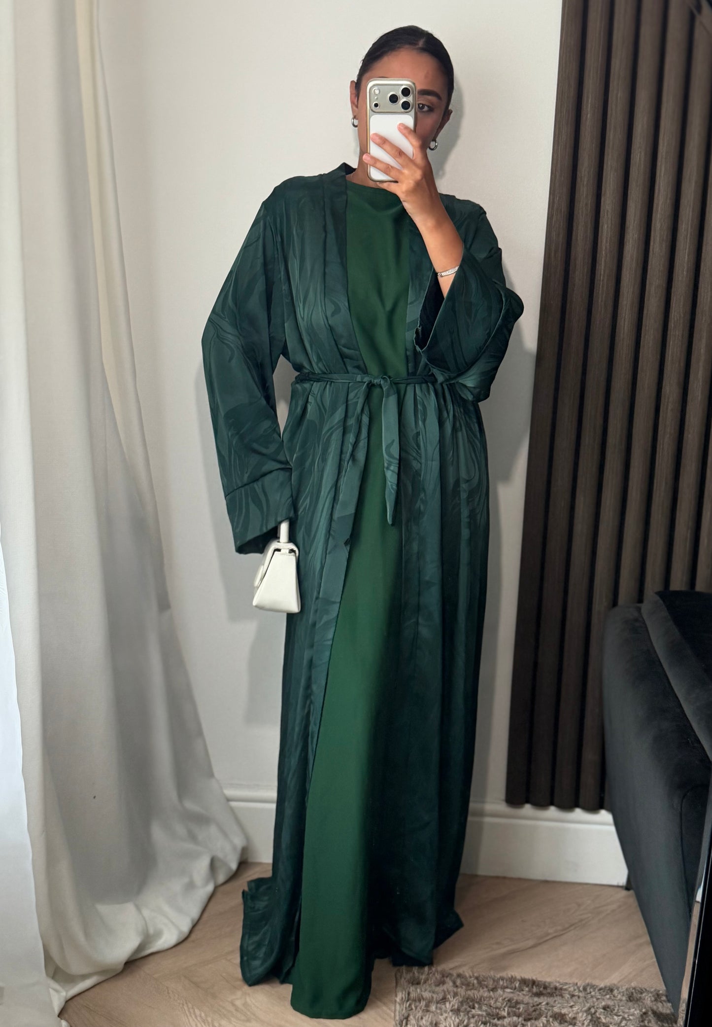 Aziza Open Abaya Set In Emerald
