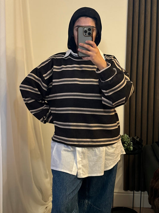 Striped White Shirt Jumper In Black