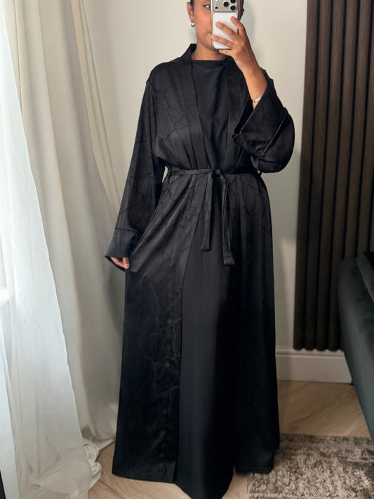 Aziza Open Abaya Set In Black