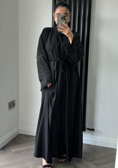 Dana Two Piece Long Jacket Set In Black