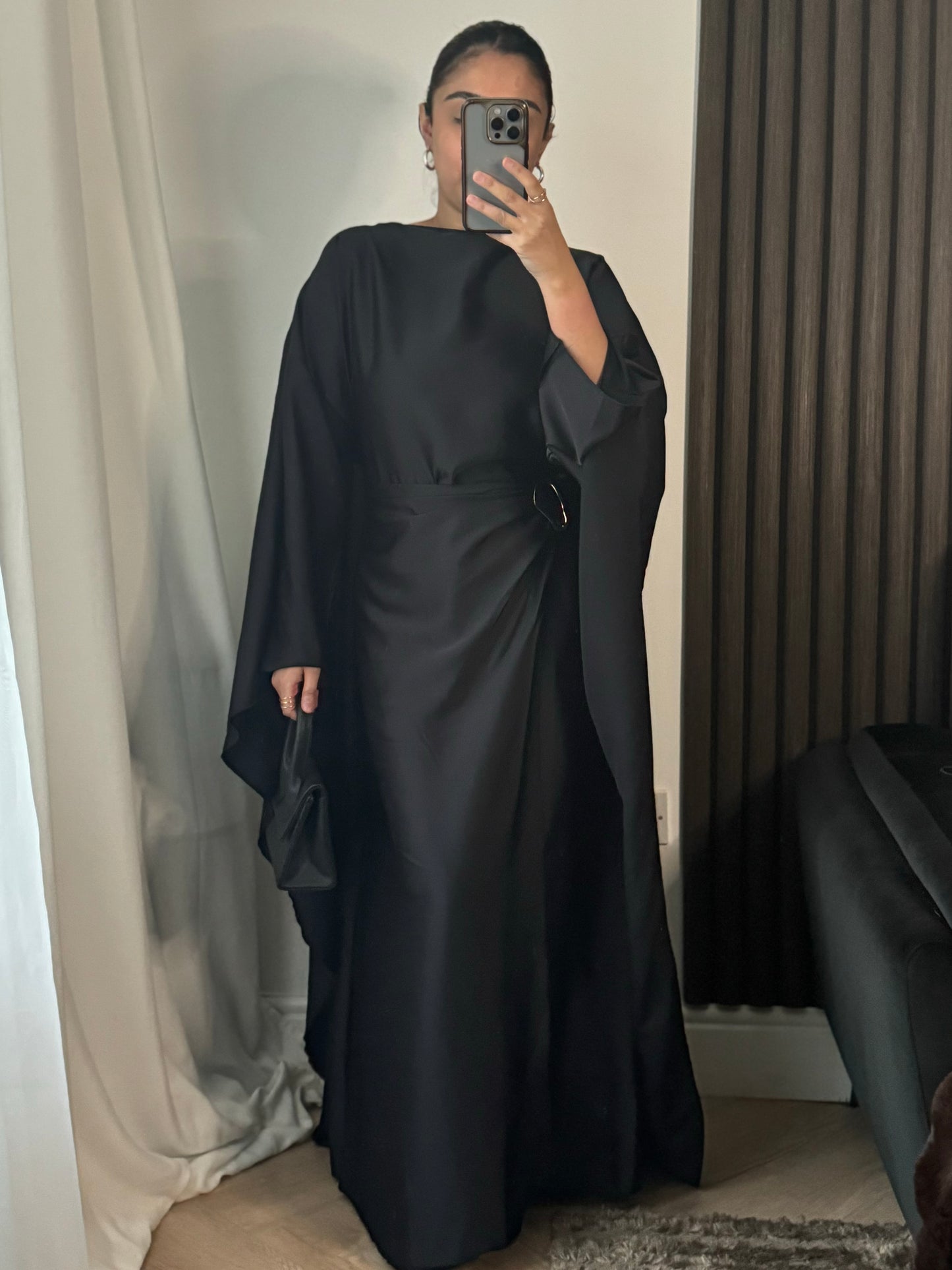 Rana Cape Gold Belt Detail Dress In Black