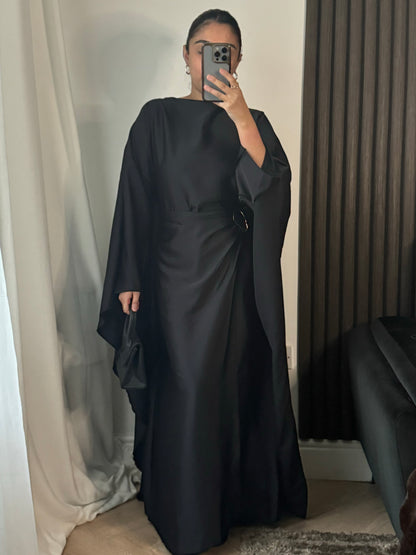 Rana Cape Gold Belt Detail Dress In Black