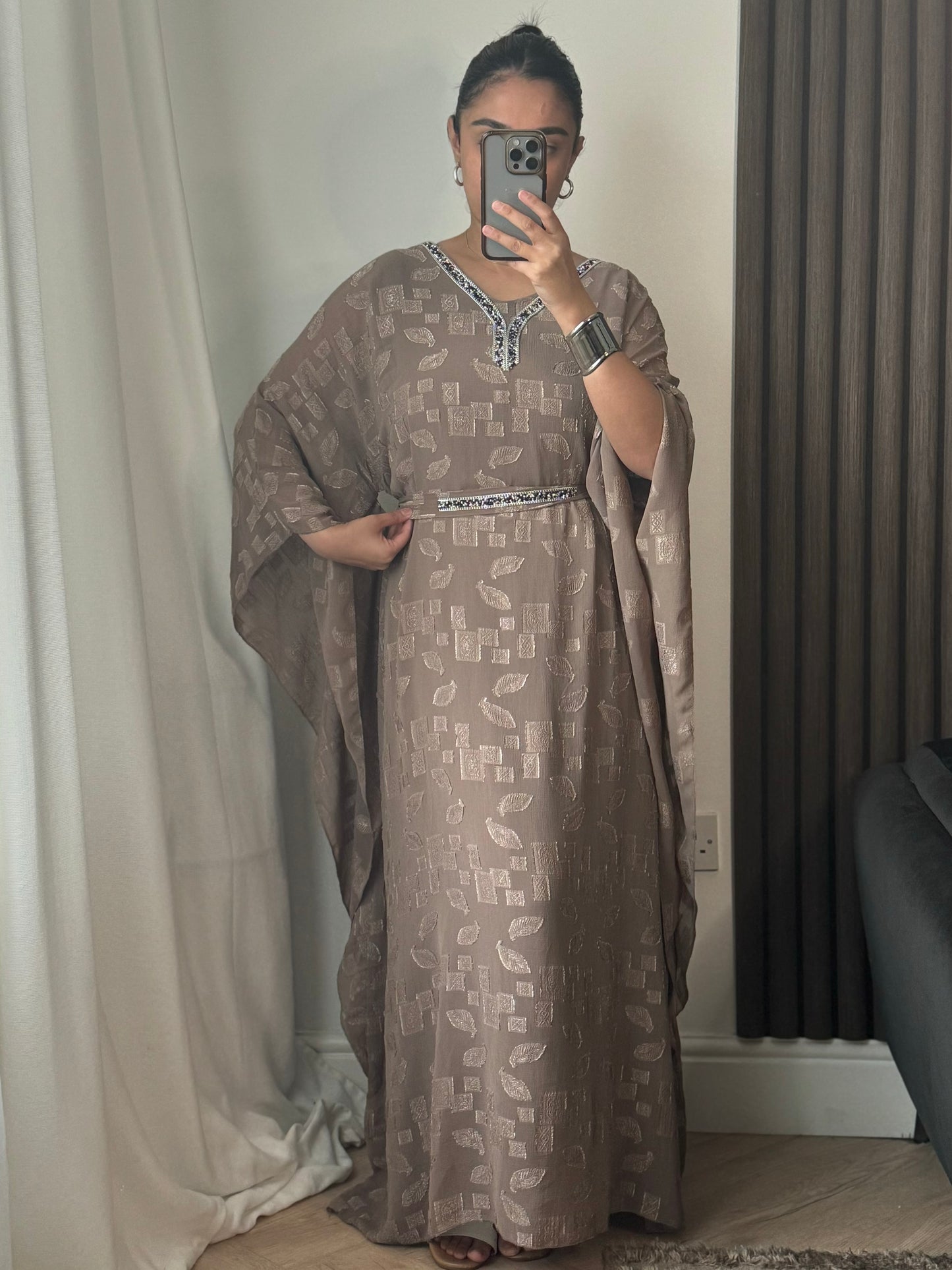 Rasha Embellished Kaftan In Taupe