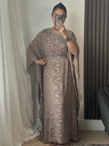Rasha Embellished Kaftan In Taupe