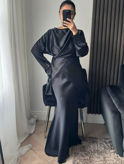 Alia Tie Wrap Lace Top And Skirt Set In Black