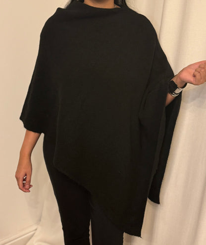 Asymmetric Knit Poncho In Black