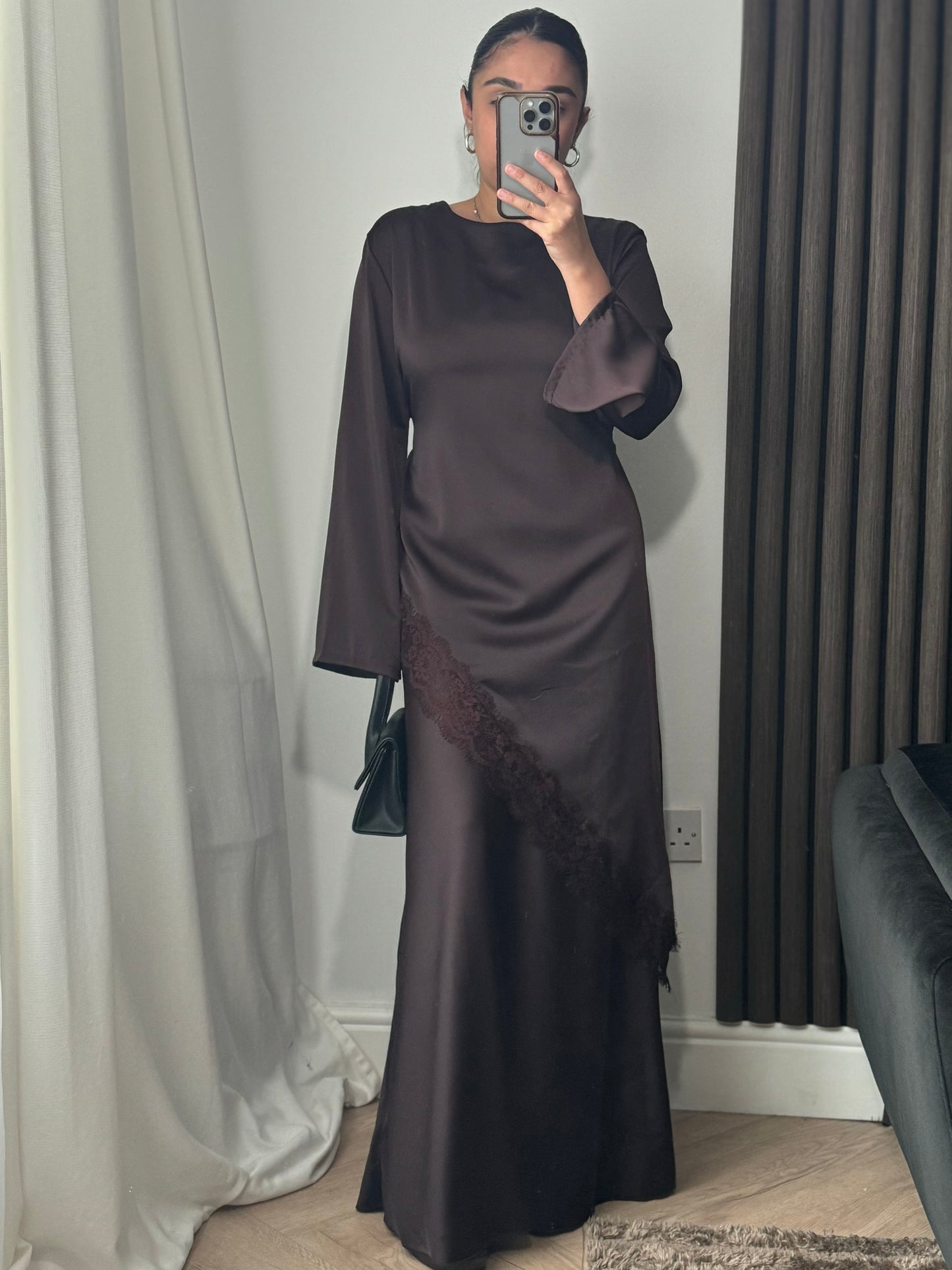 Maysa Asymmetric Lace Top and Skirt Set in Brown