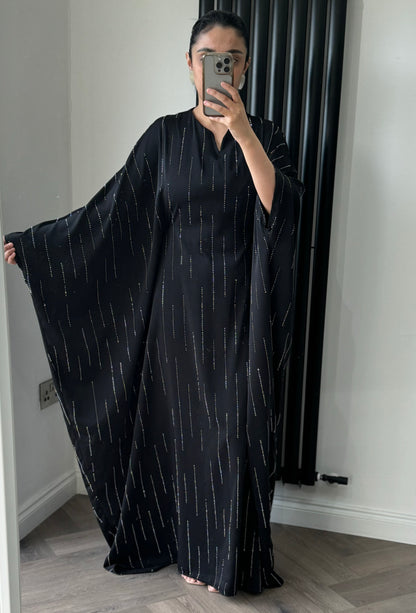 Ella Batwing Sleeve Diamanté Dress In Black