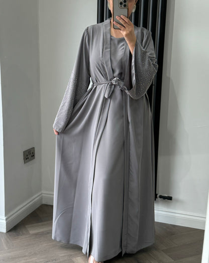 Dana Two Piece Long Jacket Set In Grey