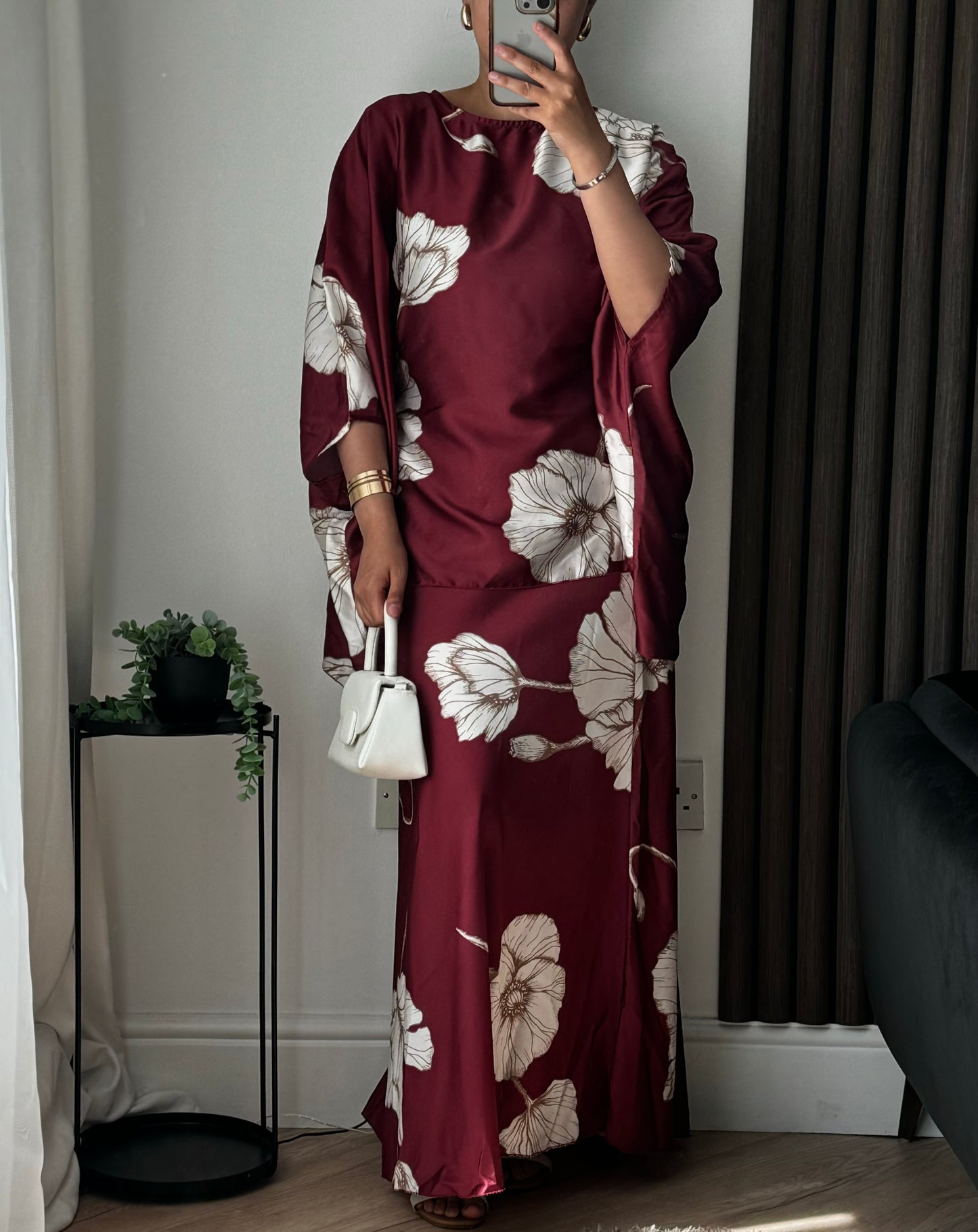 Aiza Floral Top and Skirt Set In Red