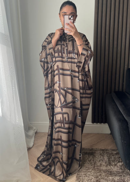 Collared Button Down Dress With Belt Design In Mocha