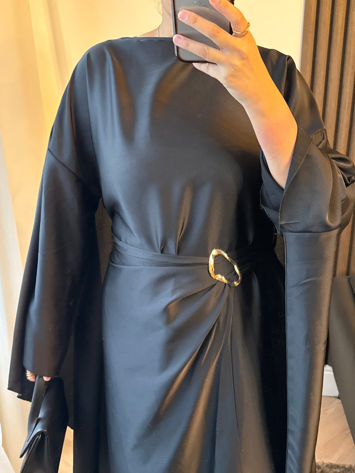Rana Cape Gold Belt Detail Dress In Black