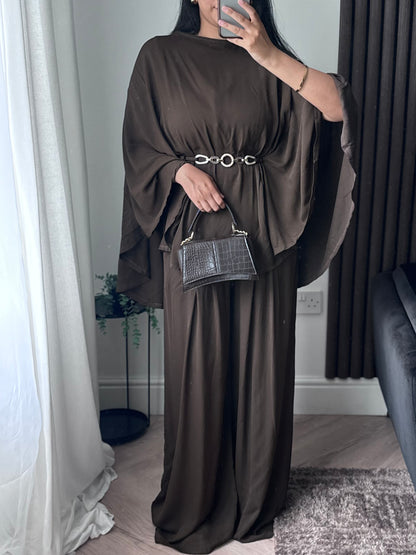 Aria Belted Top And Trouser Set in Brown