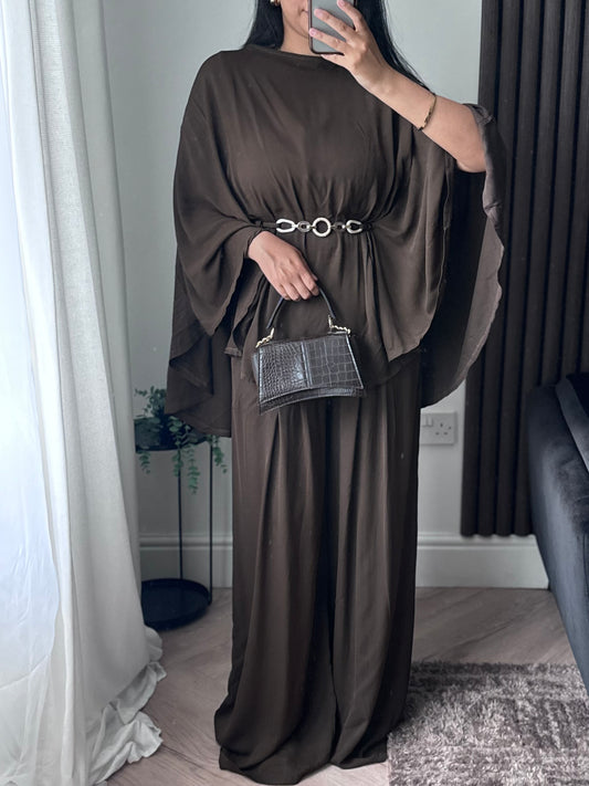 Aria Belted Top And Trouser Set in Brown