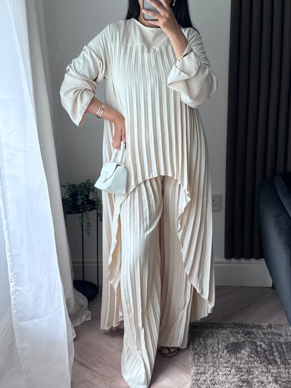 Lana Pleated Trouser and Top Set In Cream