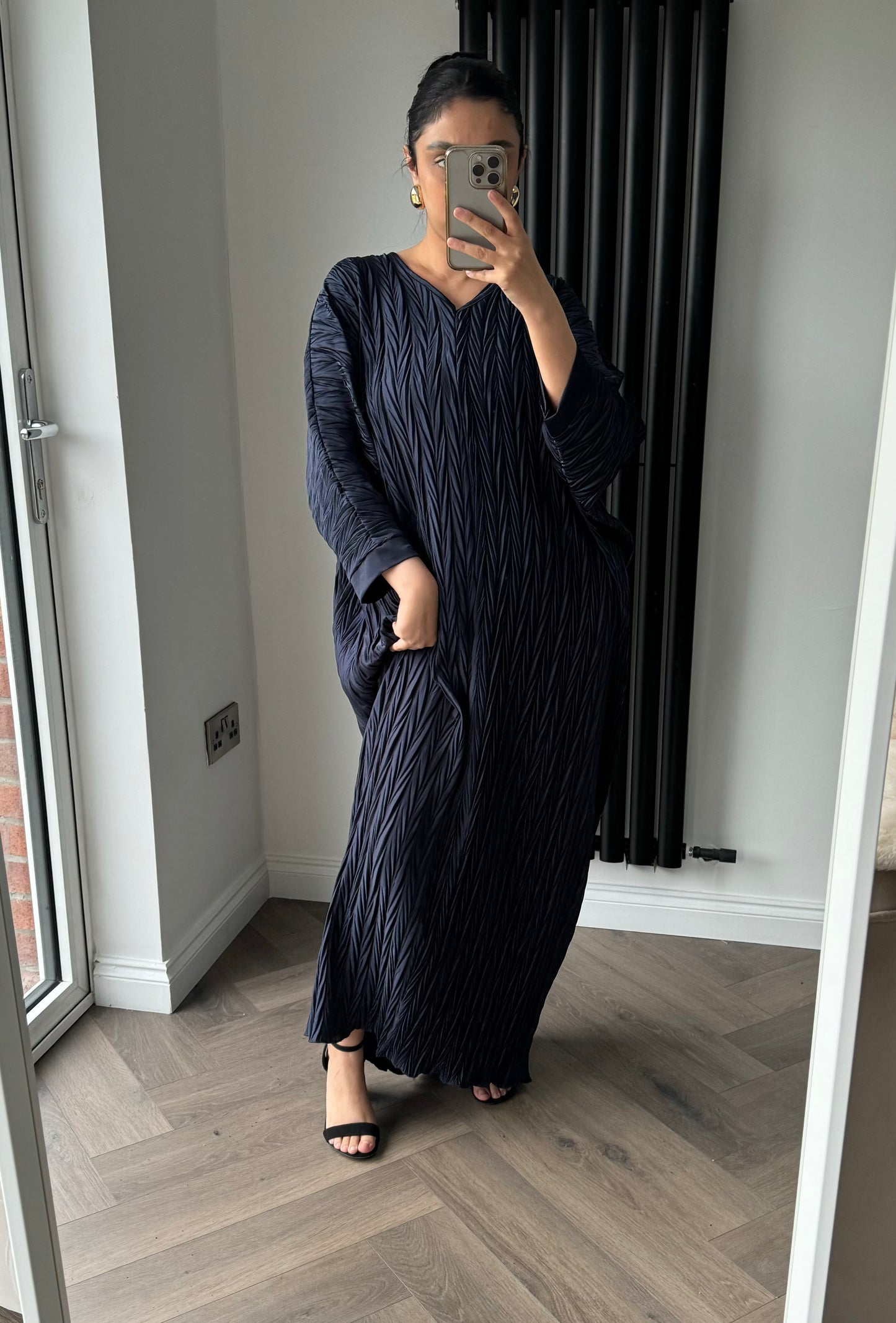 Adara Crinkle Abaya Dress In Dark Blue