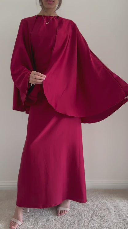 Anna Long Dress With Cape In Red